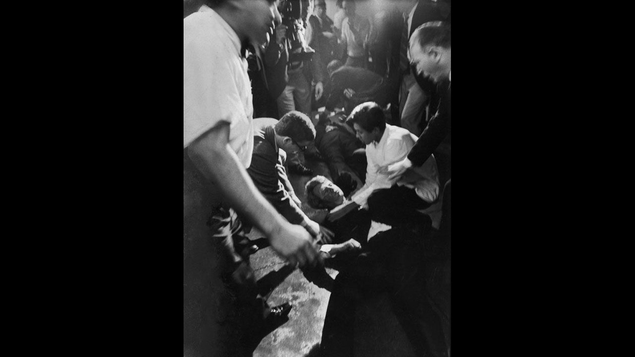 A less-famous image of Sen. Robert Kennedy and Ambassador Hotel employee Juan Romero moments after RFK was shot by Sirhan Sirhan, June 1968.