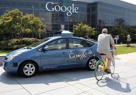 Google's experimental self-driving cars, shown here at Google in September 2012, make a cameo in "The Internship." But a scene in which a driverless car crashes was cut from the movie.