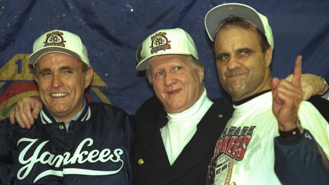 Former New York Yankees owner George Steinbrenner, center, was banned for life in 1990 for hiring a man to investigate Yankees outfielder Dave Winfield's background for any dirt. The ban was later reduced to a two-year suspension.