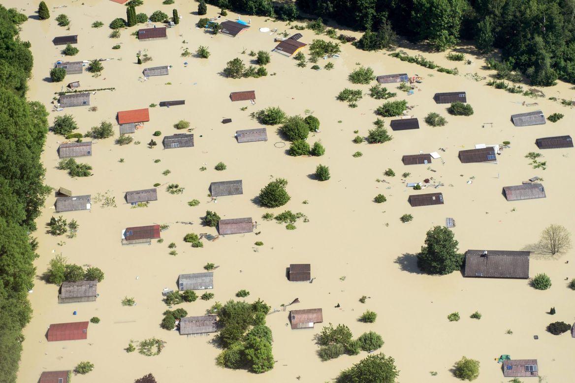 A neighborhood submerged in the River Danube in Straubing, Germany, on June 5.