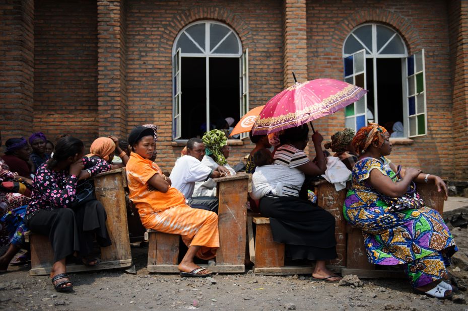 People attend a service at the Katinde Nazareen church in Goma.