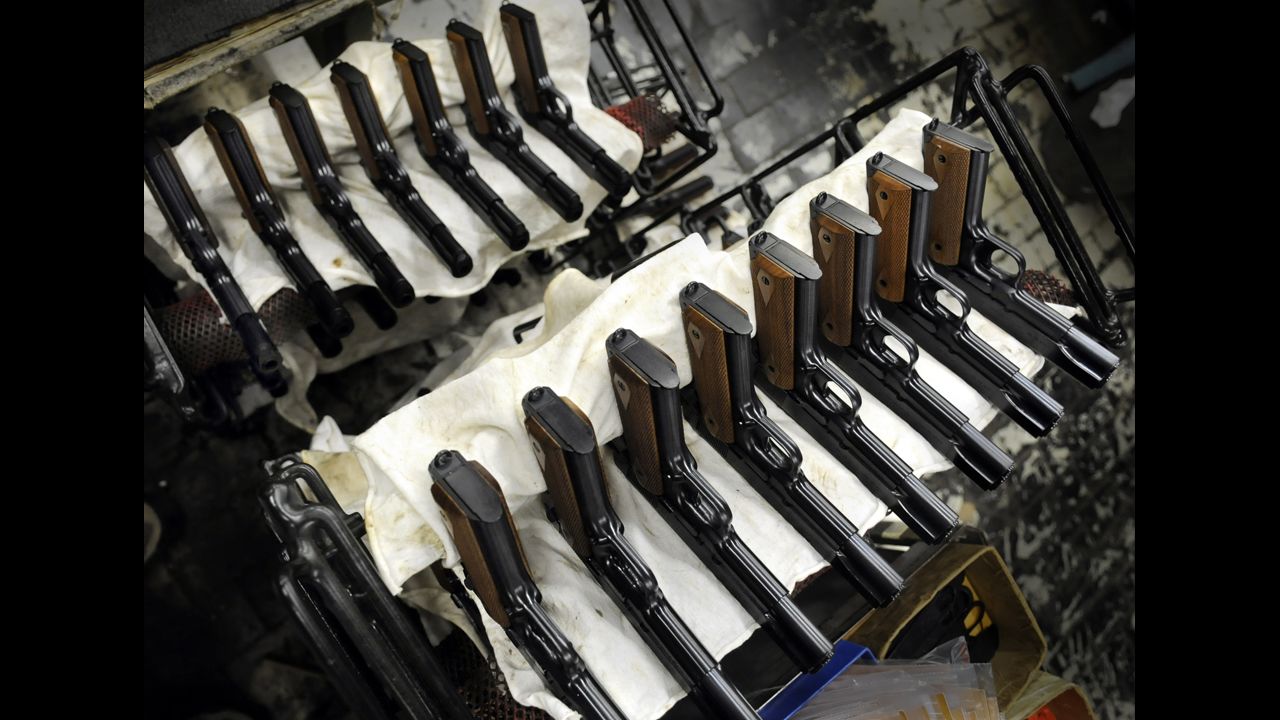 Completed civilian Colt .45 model 11s await packaging and shipping.