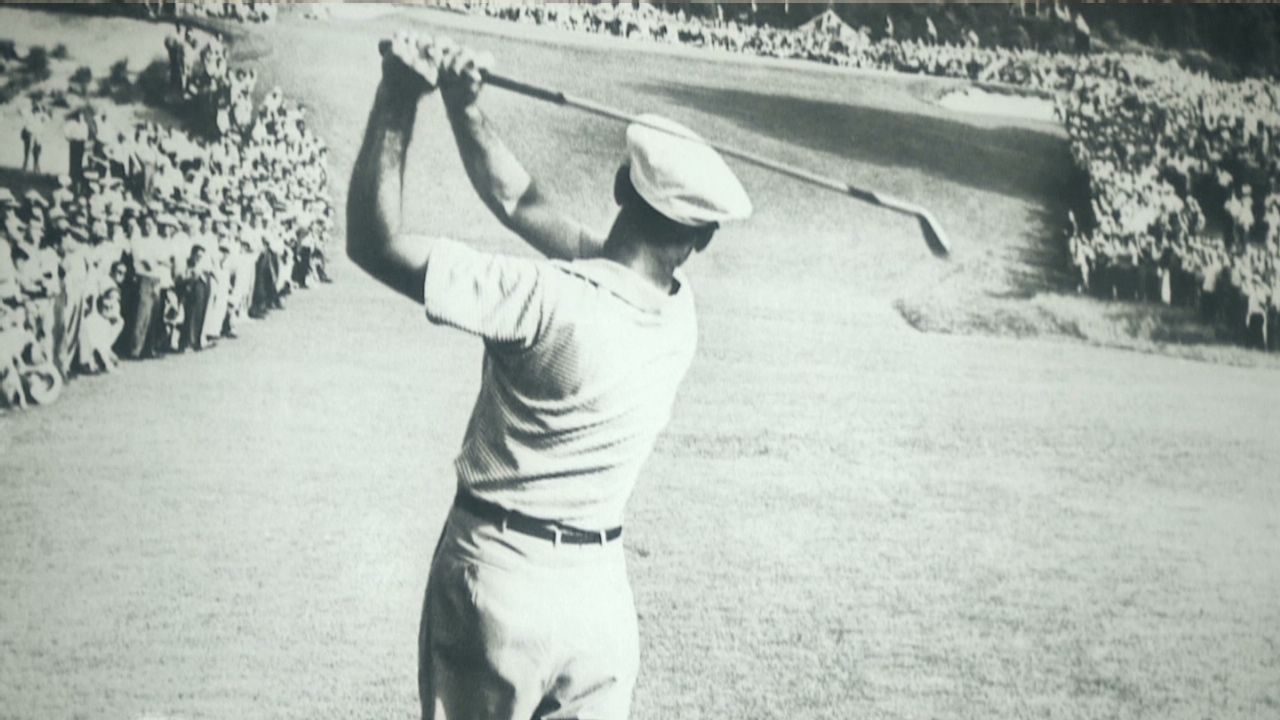 Ben Hogan plays his famous one-iron approach to the final green in the 1950 U.S. Open at Merion. It is acknowledged as one of the greatest shots in golfing history and he went on to win the tournament in a playoff.   