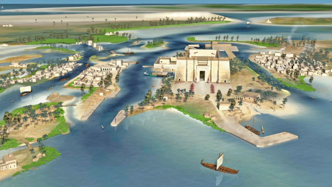 An artists' rendering of what the legendary port city of Thonis-Heracleion might have looked like at its height of prosperity. 