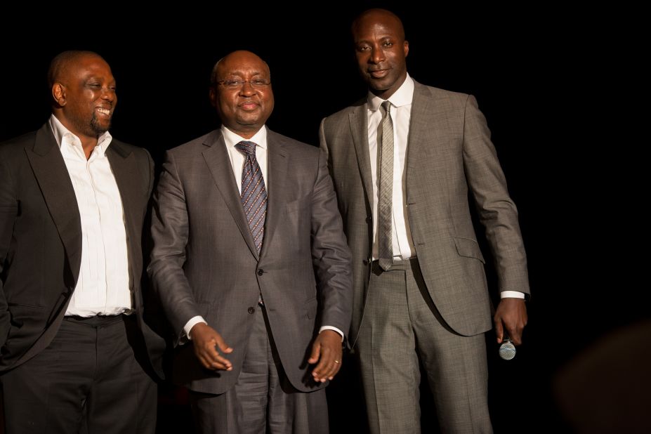 Ozwald Boateng co-founded the Made in Africa Foundation with Kola Aluko (L), to help fund large-scale infrastructure projects on the continent. <br />They are pictured here with Donald Kaberuka, President of the African Development Bank and the first recipient of the Made in Africa Special Recognition Award.