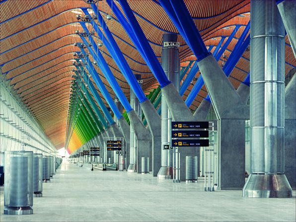 Architect Richard Rogers brought beautiful changing colors to Madrid-Barajas Airport in Spain, especially in the main terminal's departures area (pictured).