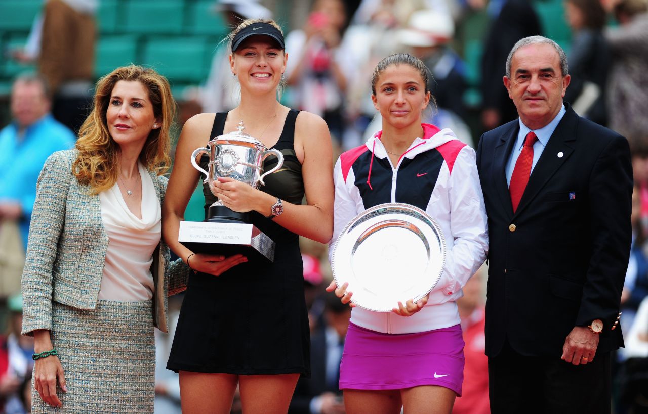 Seles was back at Roland Garros in 2012, when she presented the winner's trophy to Maria Sharapova after the Russian defeated Sara Errani of Italy.