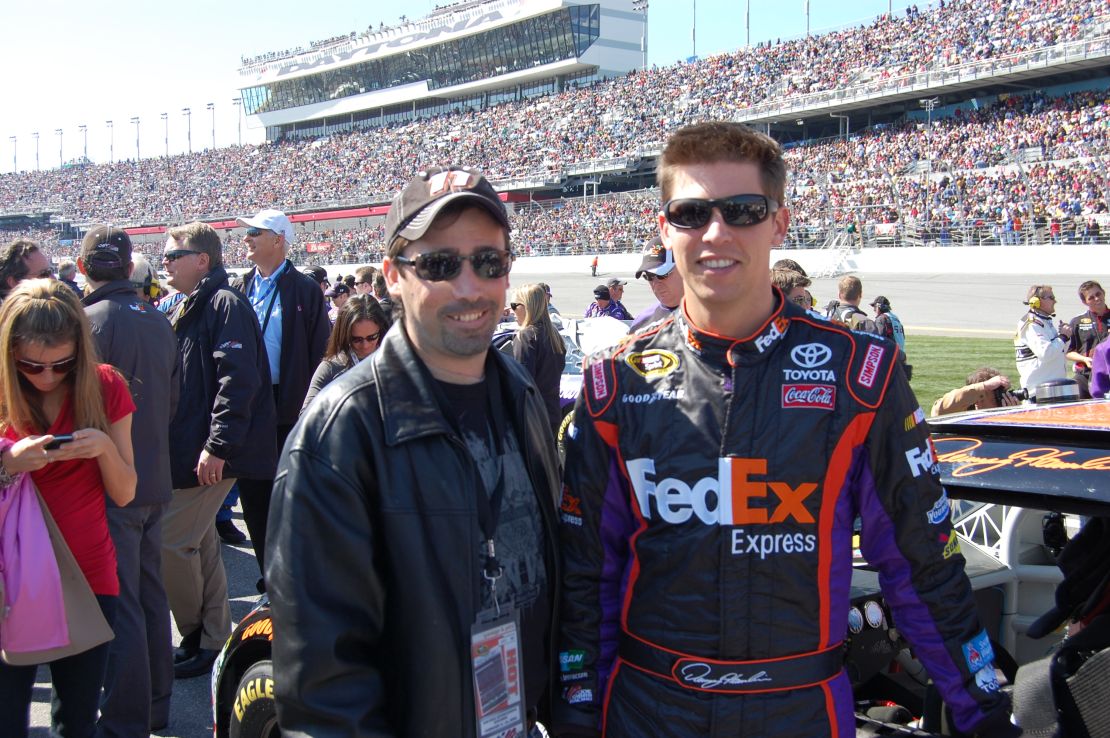 Denny Hamlin with his cousin Kevin Jones, who suffers from cystic fibrosis.