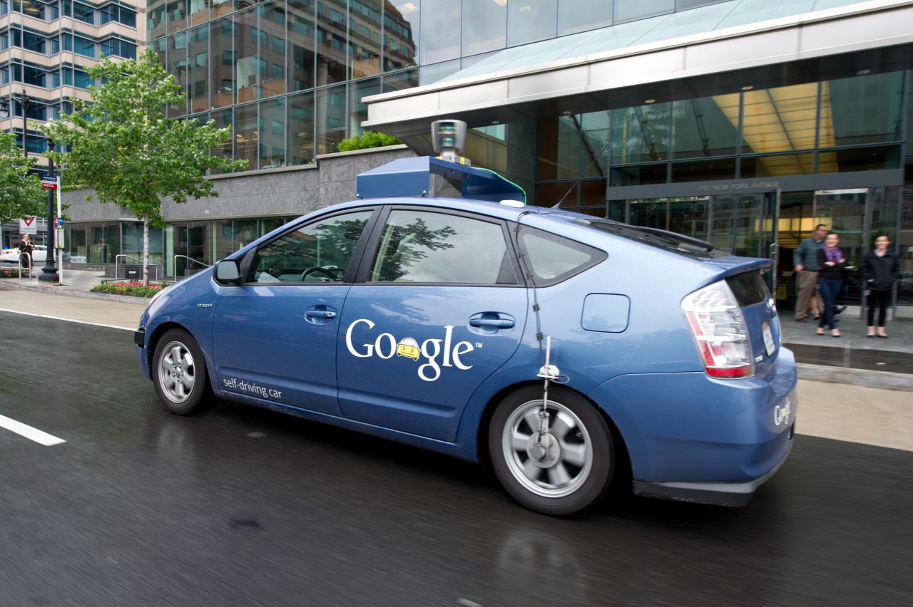 Instead, driverless cars will be taking us around the streets, like this Google version maneuvering through the streets of Washington.