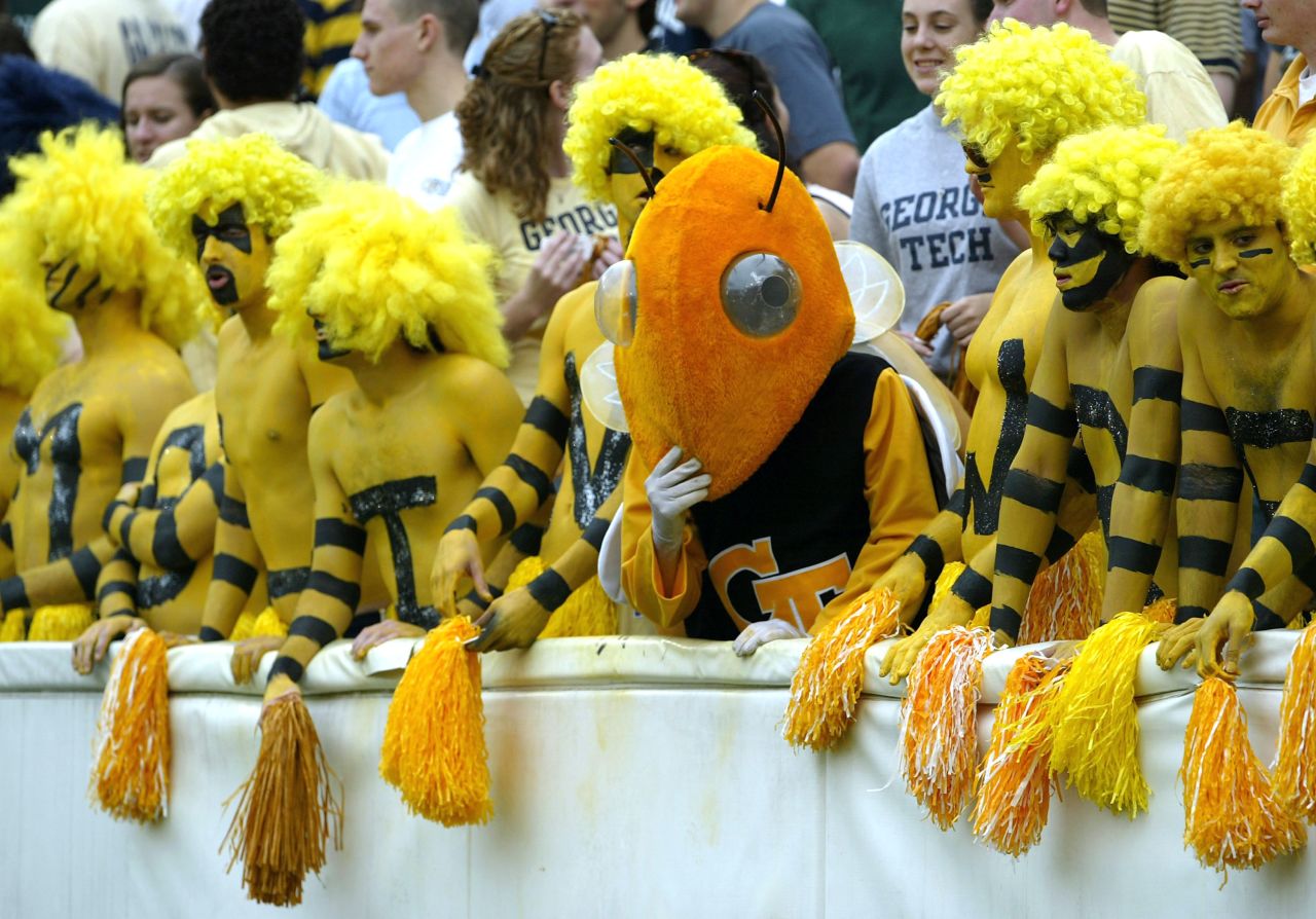 2004 was an exciting year for the Georgia Tech Yellow Jackets men's basketball team. They reached the NCAA Championships that year, only to fall to University of Connecticut's Huskies. Georgia Tech's mascot, Buzz, is always a hit with fans. This photo shows Buzz looking on helplessly at the football team's loss to the Virginia Cavaliers in 2004.