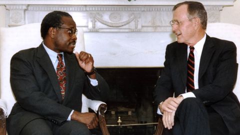 Thomas with then-President George H.W. Bush after he appointed Thomas to the Supreme Court in 1991.