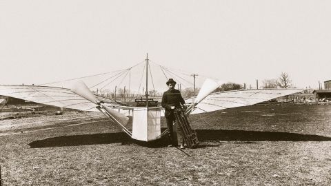 In this undated photo, Gustave Whitehead stands with his aircraft.