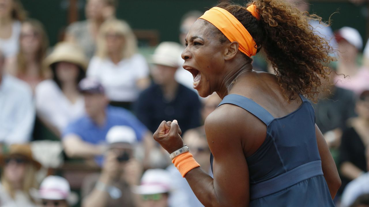 Williams reacts after a point against Sharapova during their match.