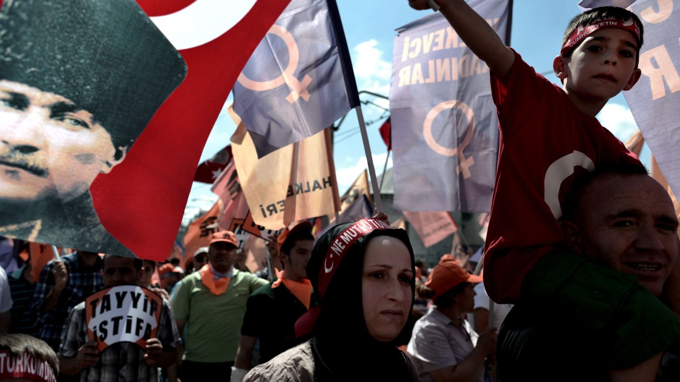 Protesters gather during a demonstration at Taksim Square in Istanbul, on June 9. 