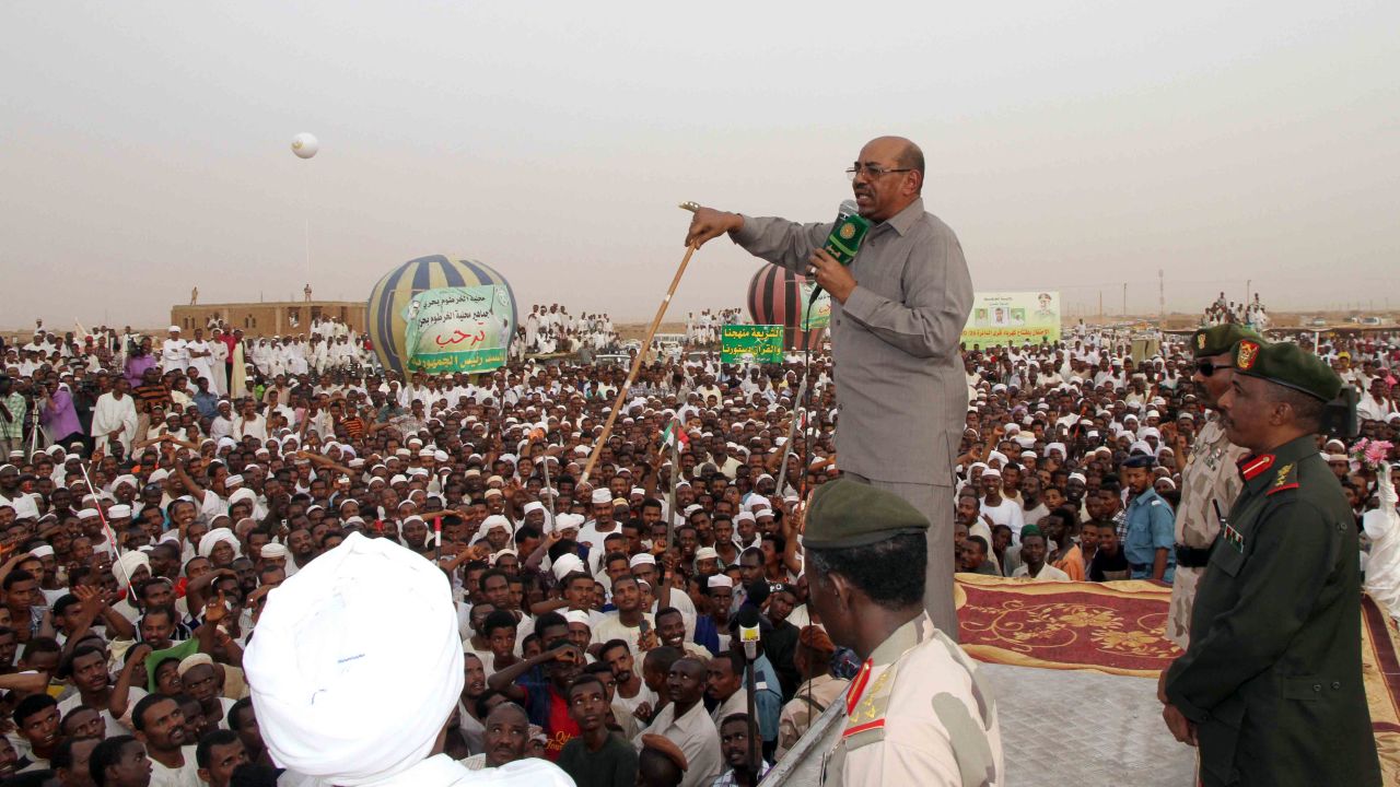 Sudanese president Omar al-Bashir speaks to a crowd in north Khartoum on Saturday.
