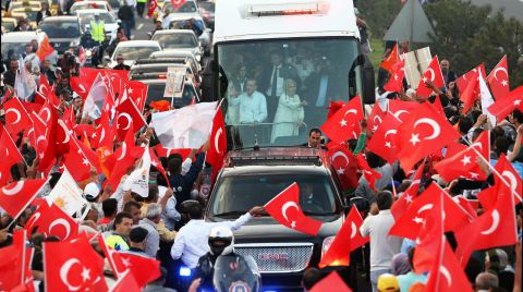 Turkish Prime Minister Recep Tayyip Erdogan, left, and his wife, Emine, wave to supporters upon their arrival in Ankara on June 9. Erdogan told supporters that "even patience has an end" as he went on the offensive against mass protests that have consumed Ankara and Istanbul.