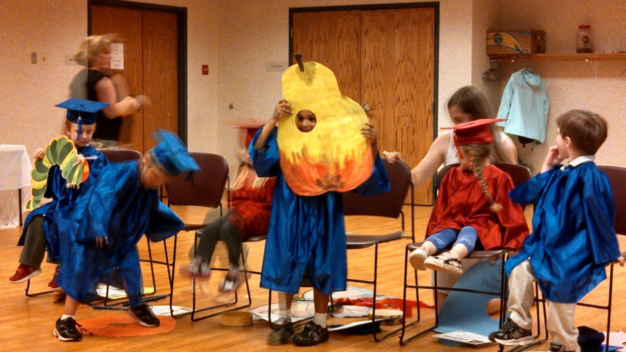 Graduates from Creative Learning Preschool in Granby, Connecticut, performed a skit inspired by Eric Carle's "The Very Hungry Caterpillar." Rachel Haywood's <a href="http://ireport.cnn.com/docs/DOC-986227">son Riley</a> played the part of the pear. "This is their first step into their whole lives, so to speak," she said of the move to kindergarten. "They will be completely independent of their mommies and daddies for the first time."
