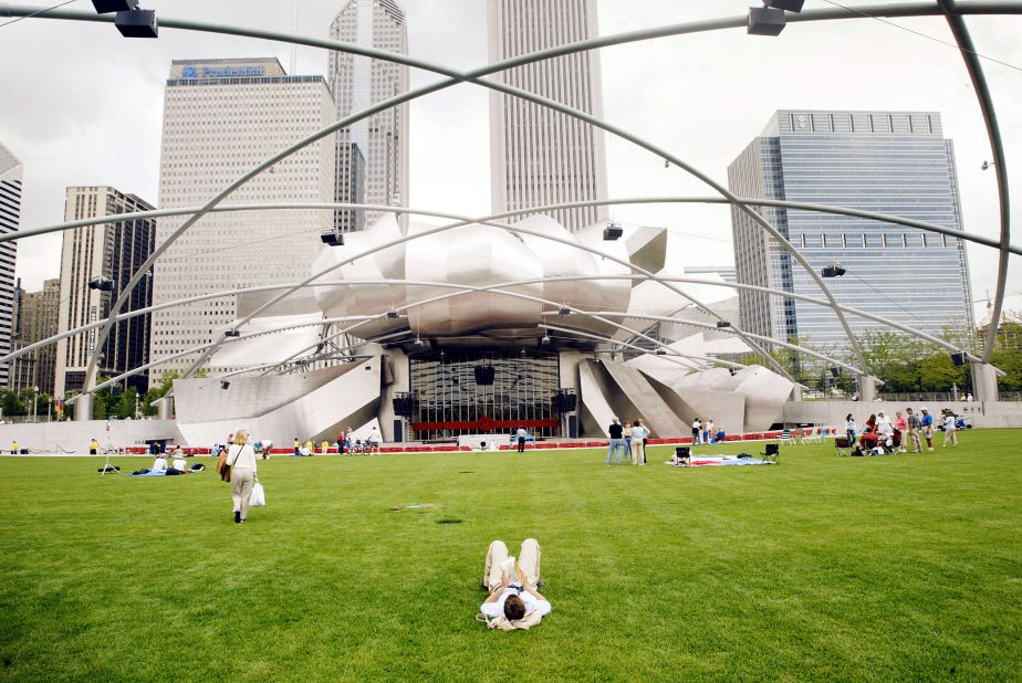The Jay Pritzker Pavilion in Chicago's Millennium Park hosts the free Grant Park Music Festival.