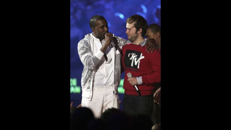 <strong>November 2006: </strong>Kanye really doesn't like losing, and he reminded us of that at the MTV Europe Music Awards in November 2006, when he stage-crashed Justice vs. Simian's best video win for "We Are Your Friends." Clearly, his video "Touch the Sky" should've won because "it cost a million dollars, and Pamela Anderson was in it."<a href="index.php?page=&url=http%3A%2F%2Fwww.mtv.com%2Fnews%2Farticles%2F1544794%2Fkanye-had-sippy-sippy-before-emas.jhtml" target="_blank" target="_blank"> Having a "sippy sippy" pre-awards show</a> might convince one of such merits. 