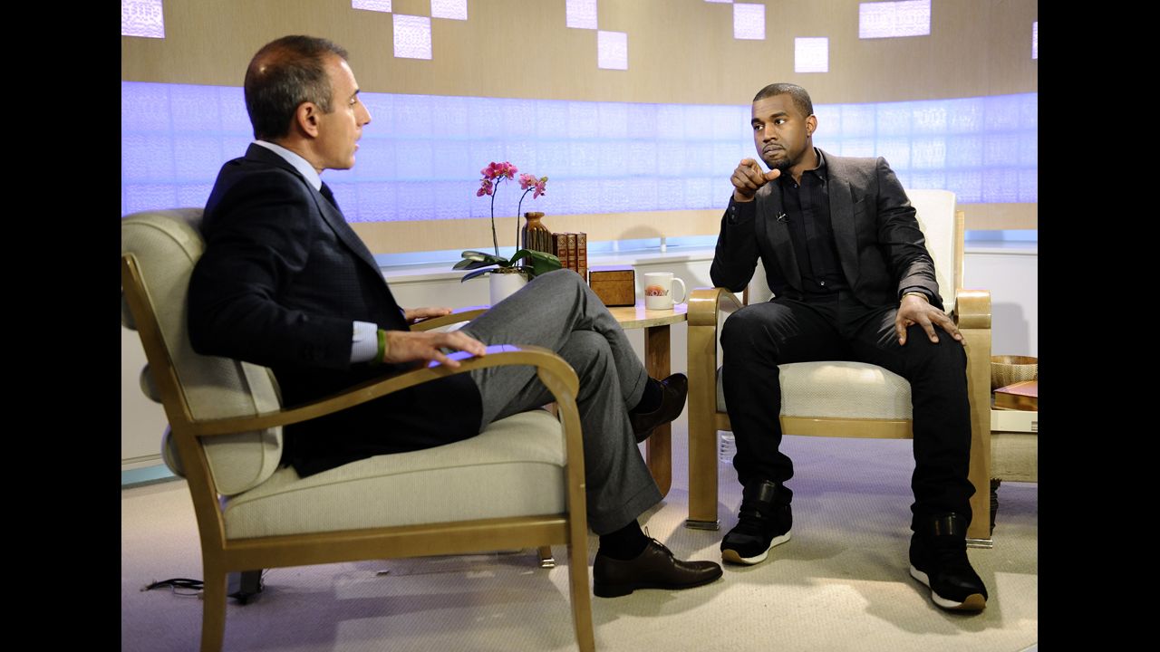 <strong>November 2010</strong>: While gearing up to release "My Beautiful Dark Twisted Fantasy," West did a promotional appearance on "Today" with Matt Lauer -- one that <a href="http://latimesblogs.latimes.com/gossip/2010/11/kanye-west-matt-lauer-george-bush.html" target="_blank" target="_blank">quickly turned sour</a> and led to him canceling his performance on the show. 