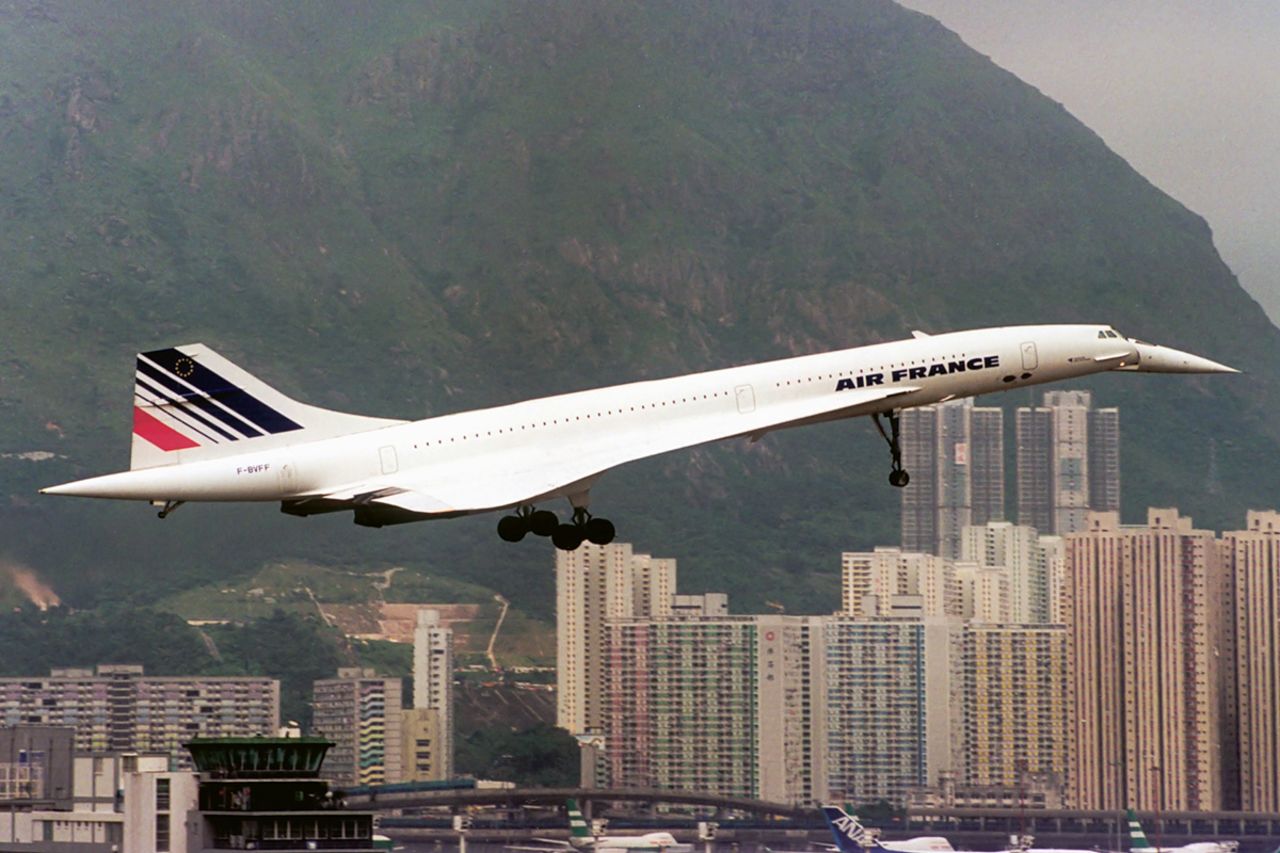 <strong>Retired aircraft at a retired airport: </strong>One of the most beautiful sights at Kai Tak -- Air France's retired Concorde makes an elegant takeoff.