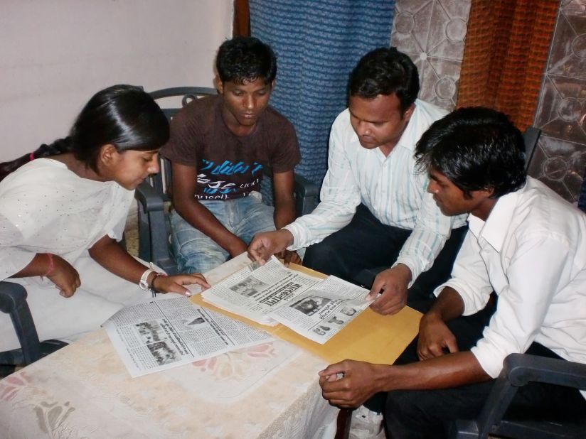 Chandni (left) with other members of the Balaknama quarterly working on their 10th Anniversary Edition.
