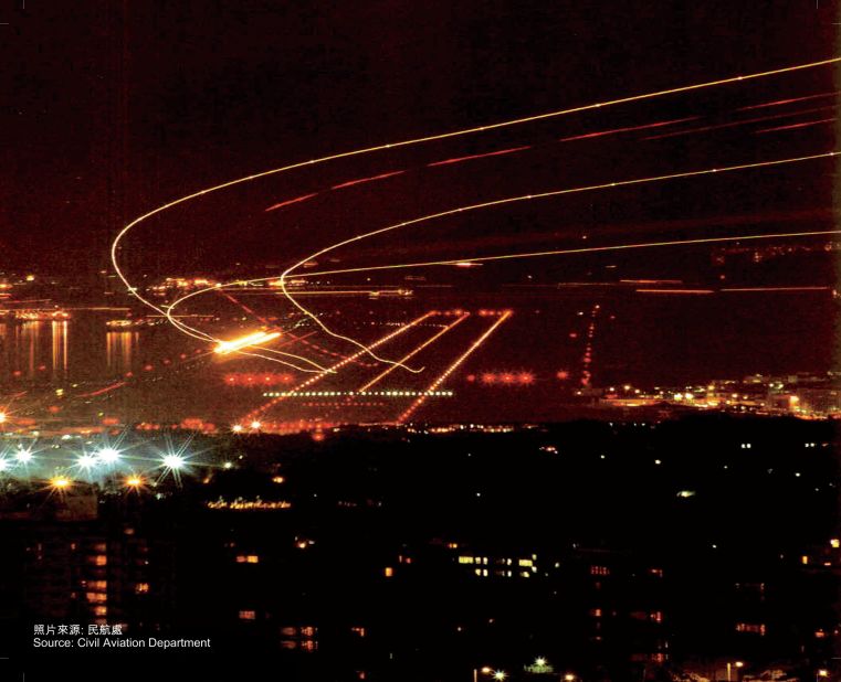 <strong>Night light: </strong>"With no other runway in the world demanding such a tight, curved approach, the lighting pattern had to be unique to Kai Tak," said Hong Kong's Civil Aviation Department.