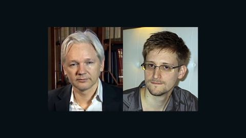 France's justice minister discussed possible asylum for WikiLeaks' Julian Assange (left) and former contractor Edward Snowden.