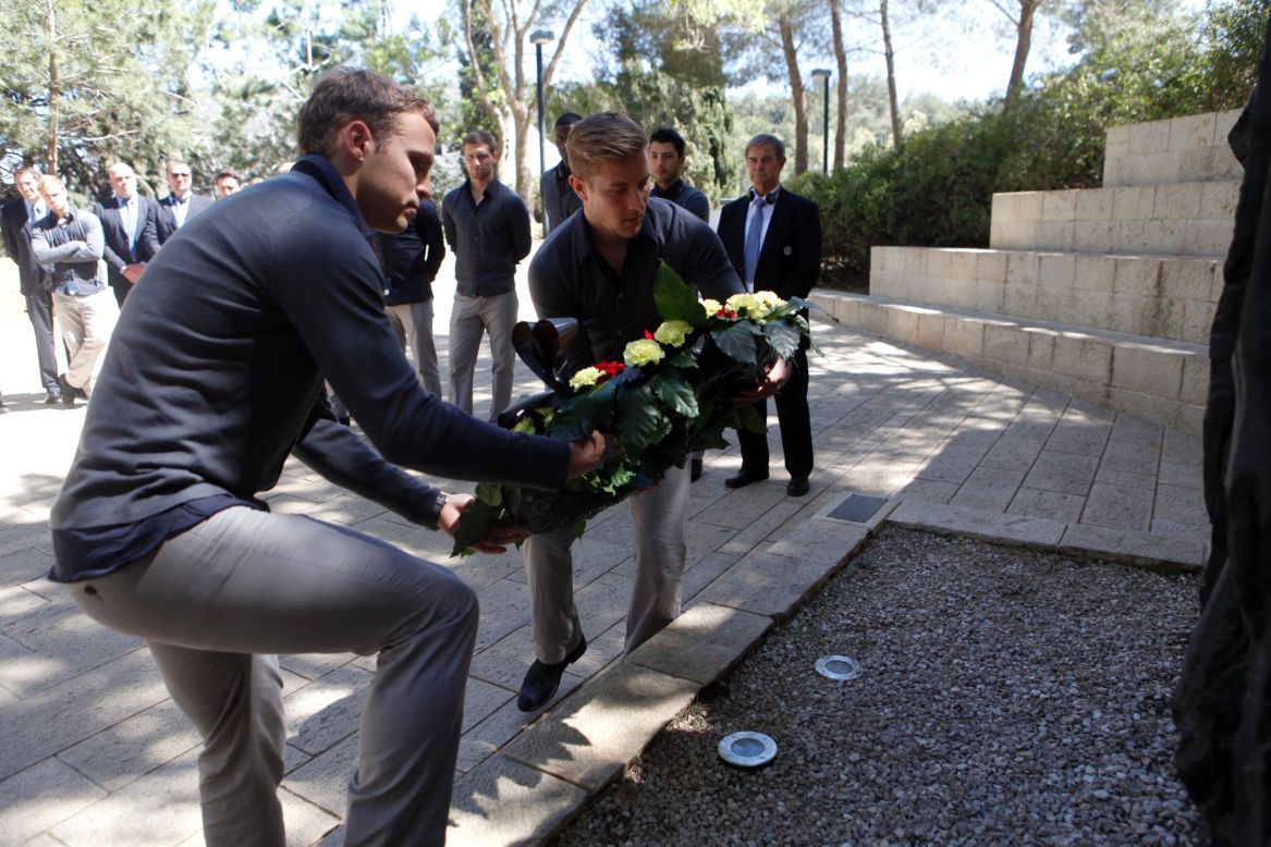 Holtby and teammate Toni Jantschke lay a wreath during the visit to the Yad Vashem Holocaust memorial museum before March's friendly game against Israel.
