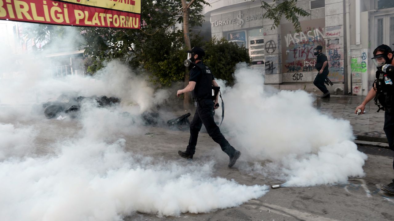 Police enter Taksim Square during clashes with protesters on June 11.