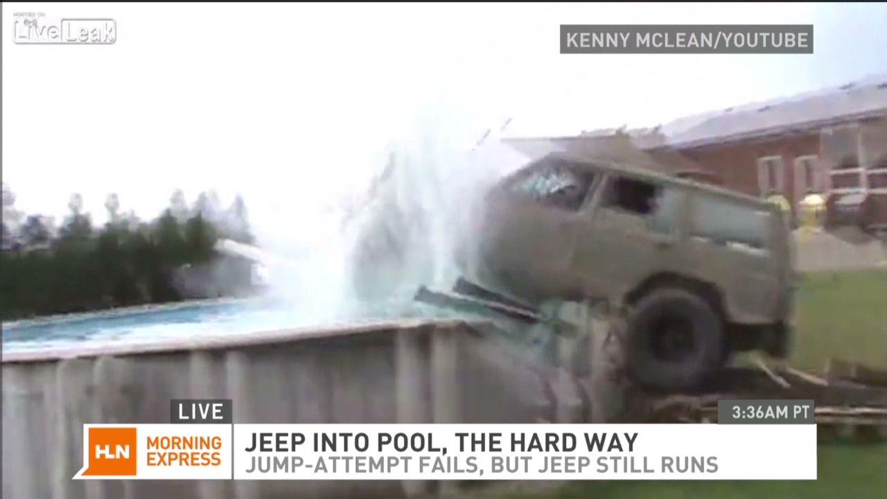 Why is this Jeep in a swimming pool?