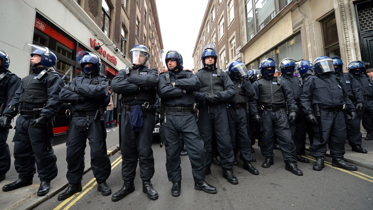 Police stand guard in central London on June 11.