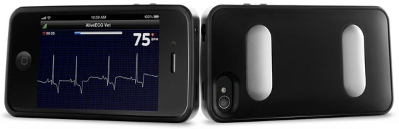 It's an iPhone case and a portable EKG. Users can measure their heart rate by placing their fingers on the metal leads on the back of the case. The <a href="http://www.alivecor.com/" target="_blank" target="_blank">monitor</a> is cleared by the Food and Drug Administration for sale to doctors and patients with a prescription.