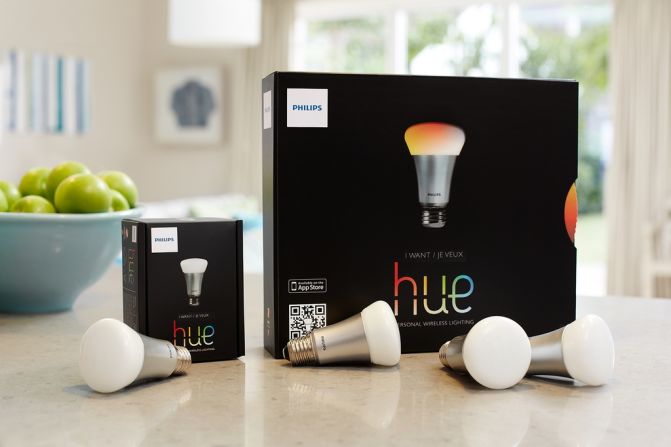 Hue offers a variety of colorful options. Among them: users can turn their wireless lights on and off remotely when away from home, or set their lights to come on at a set time and avoid coming home to a dark house.