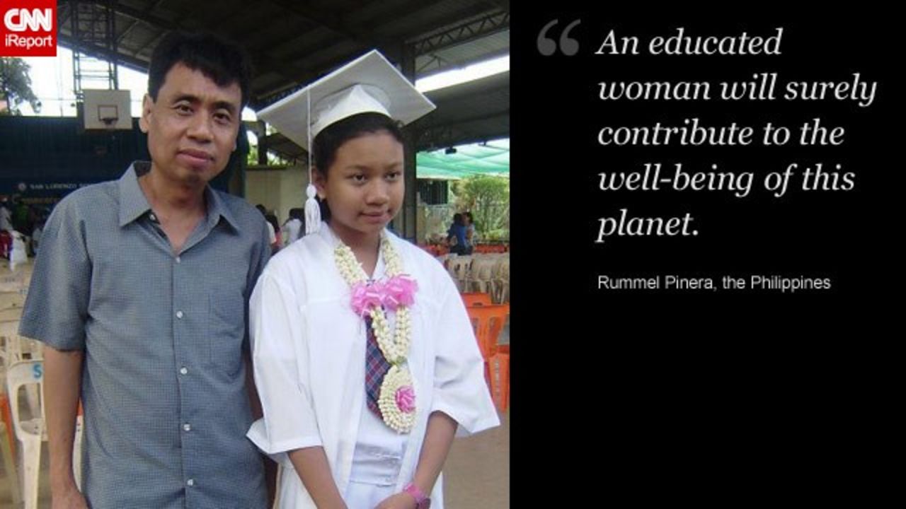 Rummel Pinera (with his daughter, Beatrice) wants his daughter to gain an education and benefit from the independence it brings.