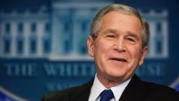US President George W. Bush smiles during a press conference 04 December 2007 in the Brady Briefing Room of the White House in Washington, DC. Bush spoke to the press a day after US intelligence report said Iran halted its nuclear weapons programme four years ago.