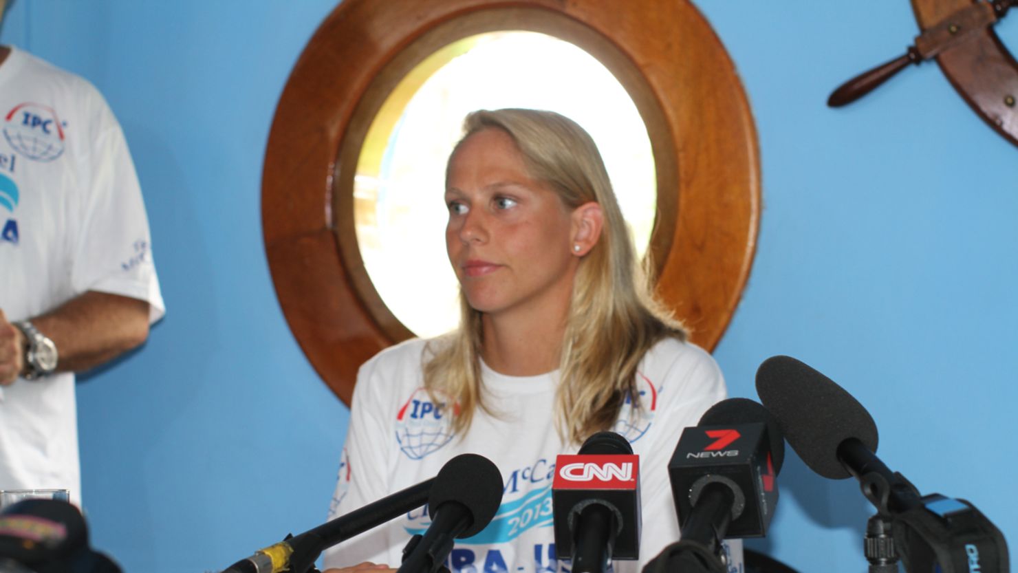Australian swimmer Chloe McCardel holds a press conference Tuesday to discuss her swim from Cuba to Florida. 