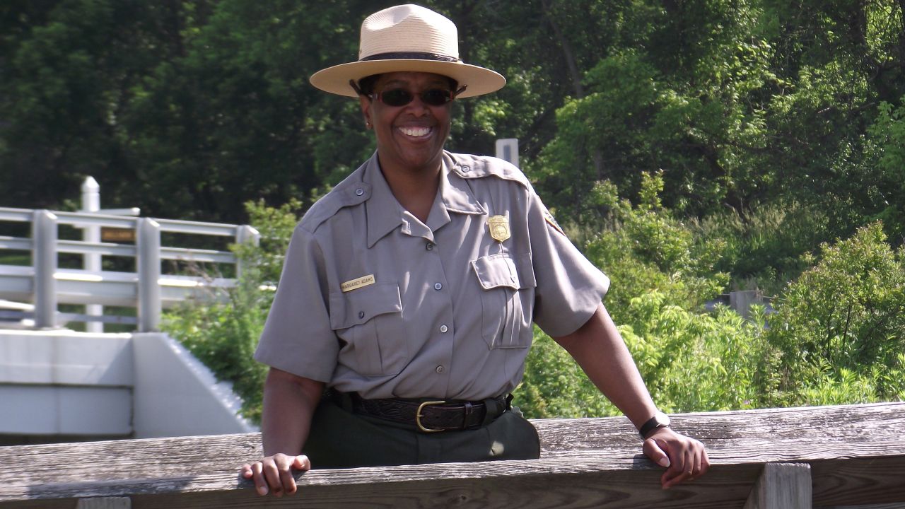 Meet park ranger Margaret Adams, who has been working at Cuyahoga Valley since 1999, standing outside the park's Canal Visitor Center. 