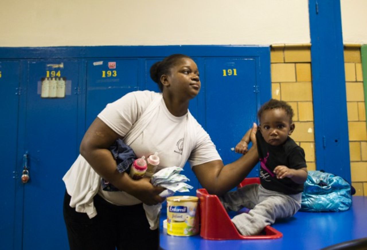 Mothers drop off their kids in the morning and sometimes breastfeed them during the school day.
