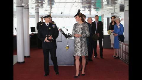 Capt. Tony Draper gives Catherine a tour on board the Princess Cruises ship on June 13 in Southampton, England.