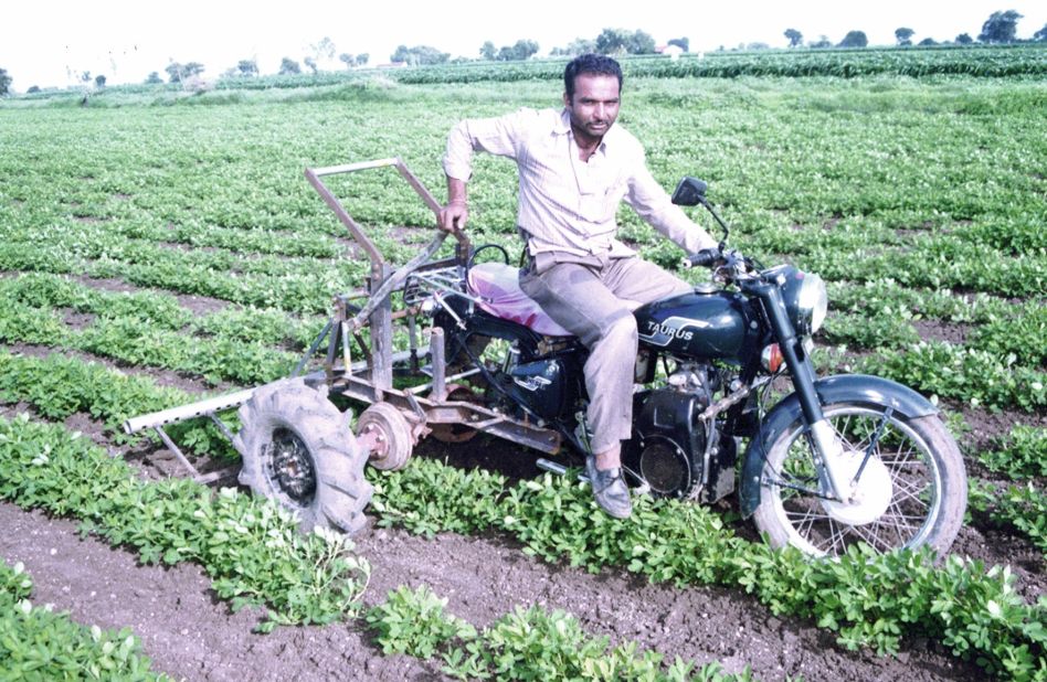 Mansukhbhai Jagani's motorcycle-based tractor is both cost effective -- costing roughly $318, and fuel efficient -- it can plow an acre of land in 30 minutes with just two liters of fuel.