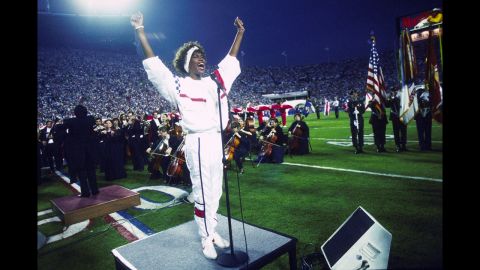But Whitney Houston hit the right notes at Super Bowl XXV in January 1991, stirring Americans' patriotic feelings during the Persian Gulf War. Her version of "The Star-Spangled Banner" reached the Billboard chart's Top 20 that year.