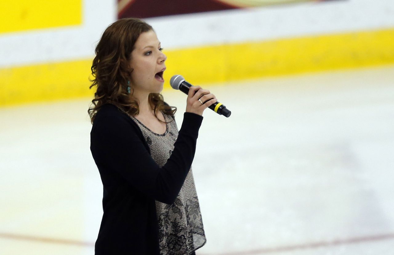Canadian singer Alexis Normand made headlines when she forgot the words to "The Star-Spangled Banner" at a hockey game in May 2013. Normand, pictured performing at a later game, <a href="https://twitter.com/Alex6Normand" target="_blank" target="_blank">tweeted she was sorry</a>.