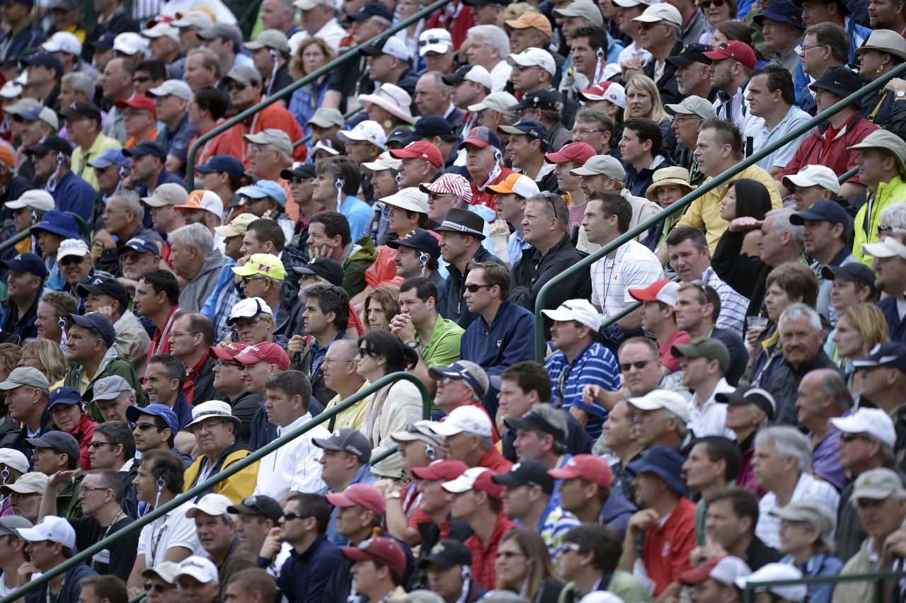 The gallery takes in the U.S. Open from the 17th hole at Merion Golf Club on June 13.