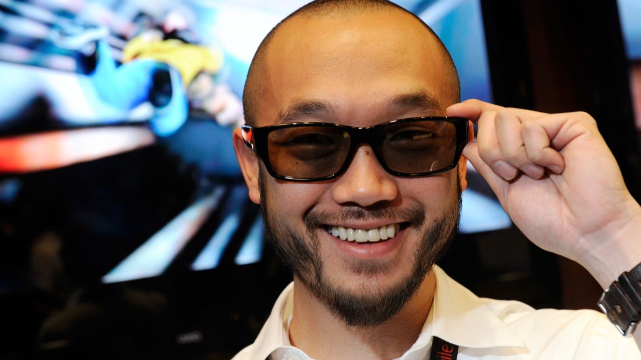 Mike Iwamasa weas Vizio's 3-D glasses at the 2011 International Consumer Electronics Show.