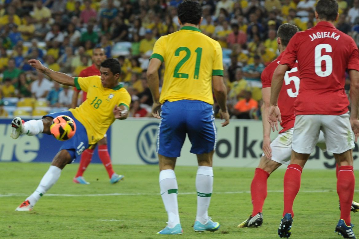 England was Brazil's first opponent at a refurbished Maracana earlier this month. A half-volley from midfielder Paulinho, pictured, rescued a 2-2 draw for the 2014 World Cup host.
