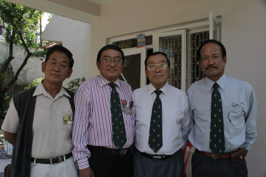 Friends and comrades: Former Gurkha soldiers Tamang, Limbu, Limbu and Kumar pictured together in Kathmandu recently.