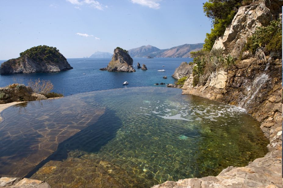 Italy's Isola de Li Galli delivers stunning Mediterranean scenery from a saltwater pool. The rocky island is just off the Amalfi Coast.