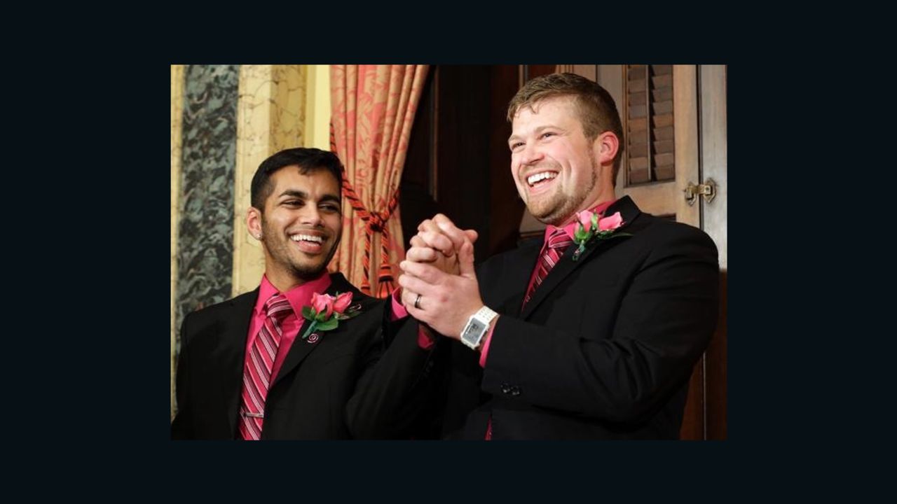 Ryan Wilson, right, and Shehan Welihindha were married in Maryland in January, 2012