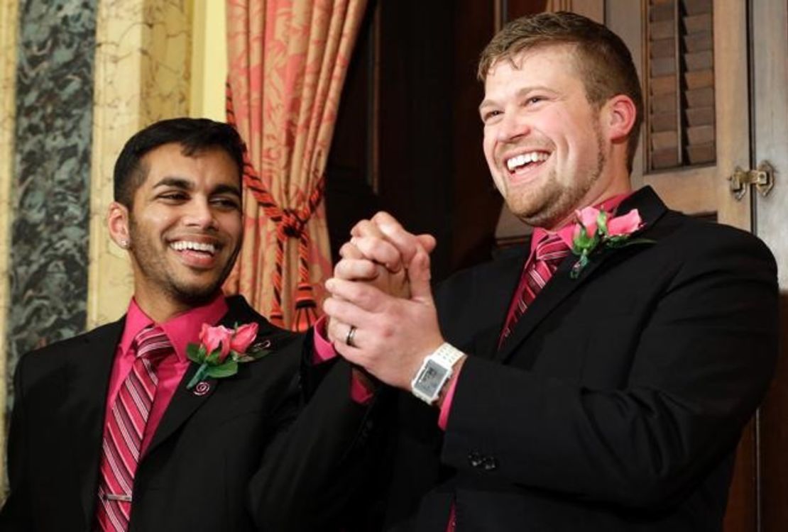 Ryan Wilson, right, and Shehan Welihindha were married in Maryland in January, 2012